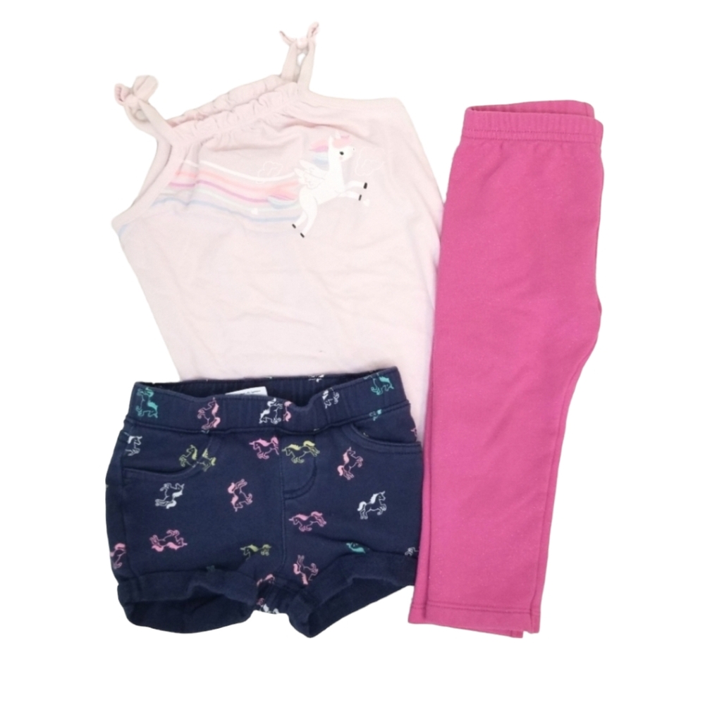 Jumping Beans Pink 18 Month Girl Softest Rainbow Unicorn Top Bottom Set